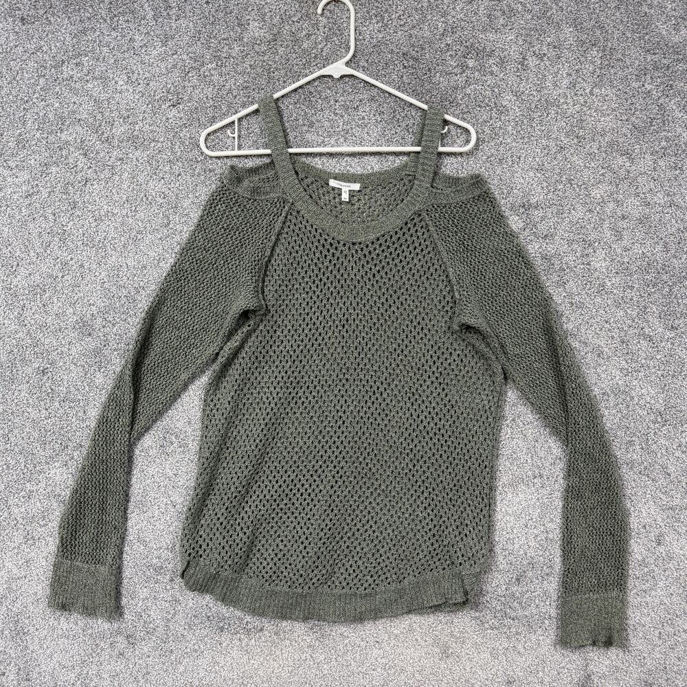 Maurices Sweater Womens Medium Green Open Knit Cold Shoulder Boho Fairygrunge